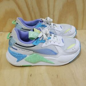 Puma RS-X Airbrush Jr White/Blue/Yellow/Elektro Green Mens sz 6.5 , Wmn's sz 8